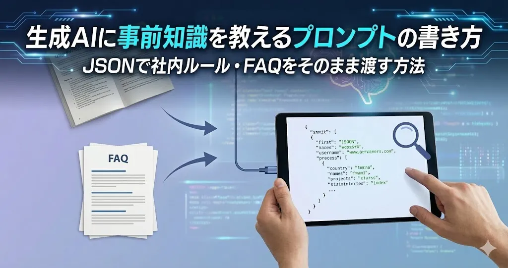 生成AIに事前知識を教えるプロンプトの書き方 – JSONで社内ルール・FAQをそのまま渡す方法